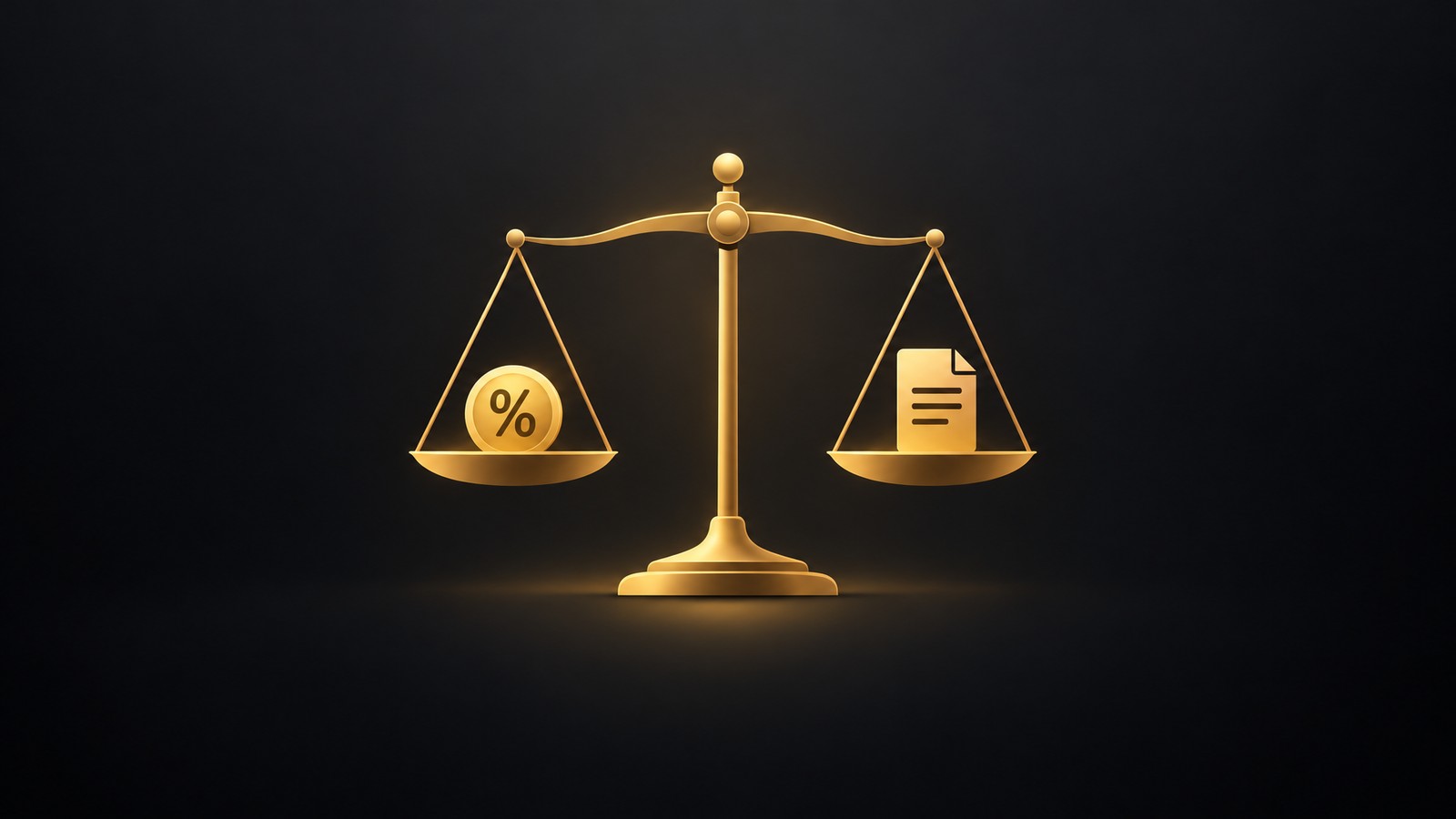A scale weighing a fee percentage against a digital file
