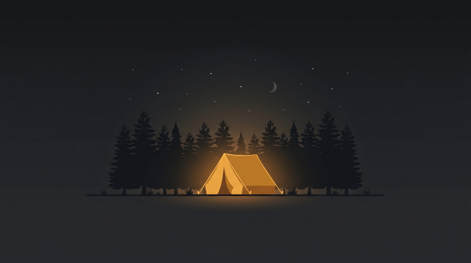 Camping tent and pine tree outdoor adventure design illustration