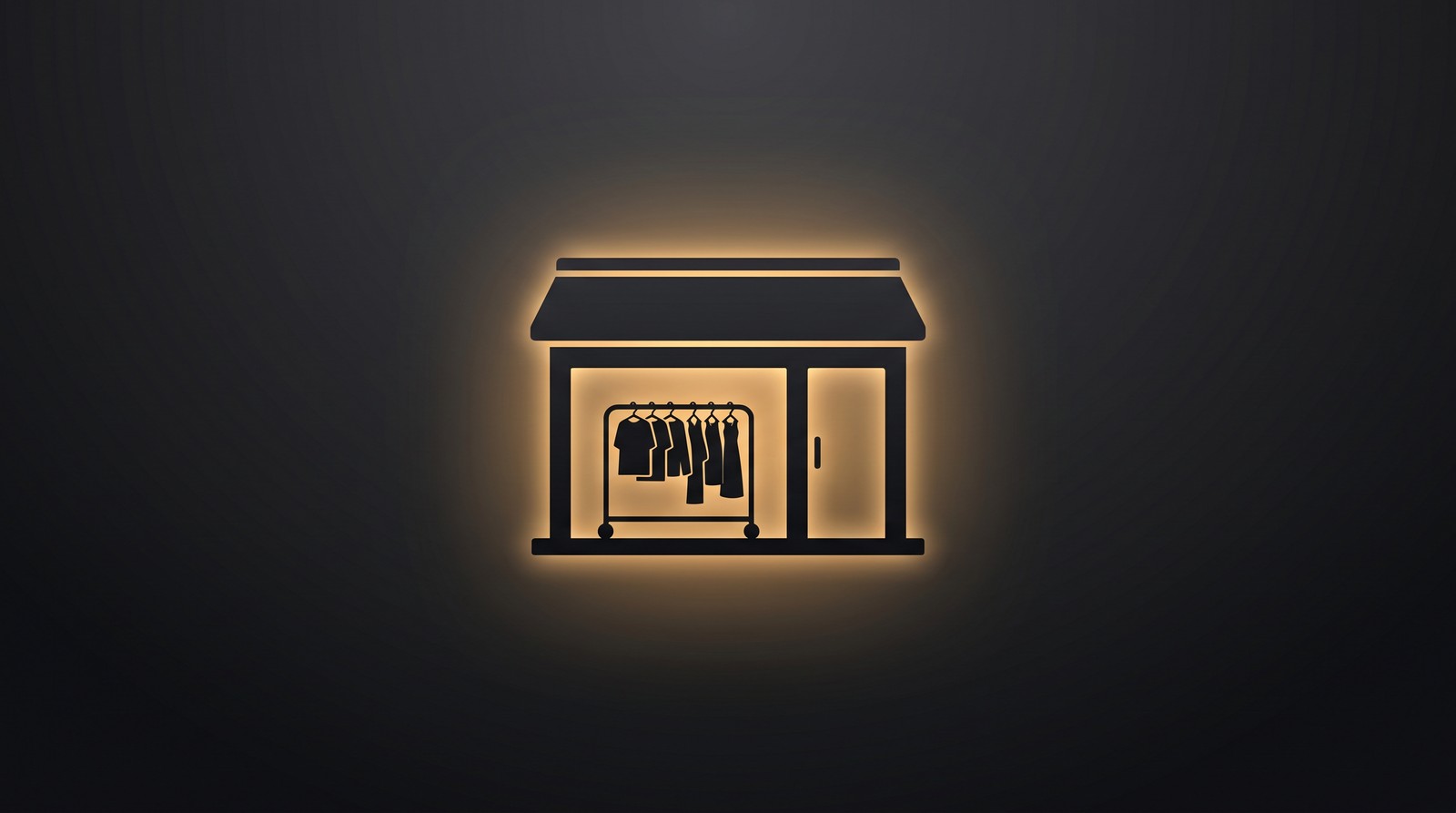 Custom apparel storefront illustration showing clothing rack and retail display