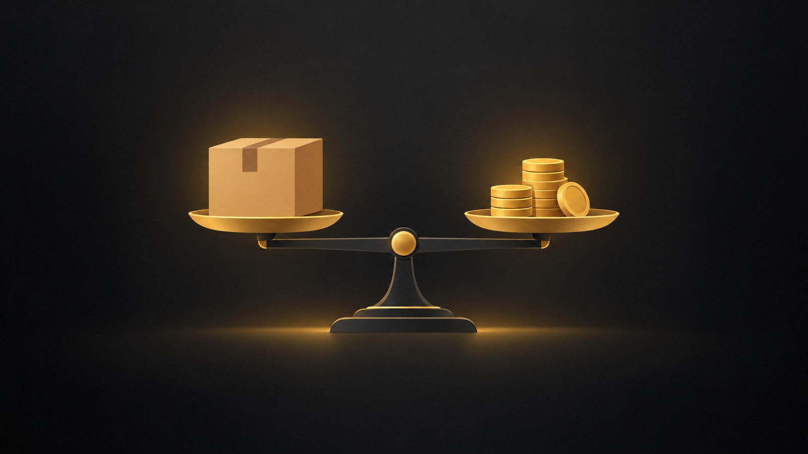 A parcel balanced against a stack of gold coins on a scale