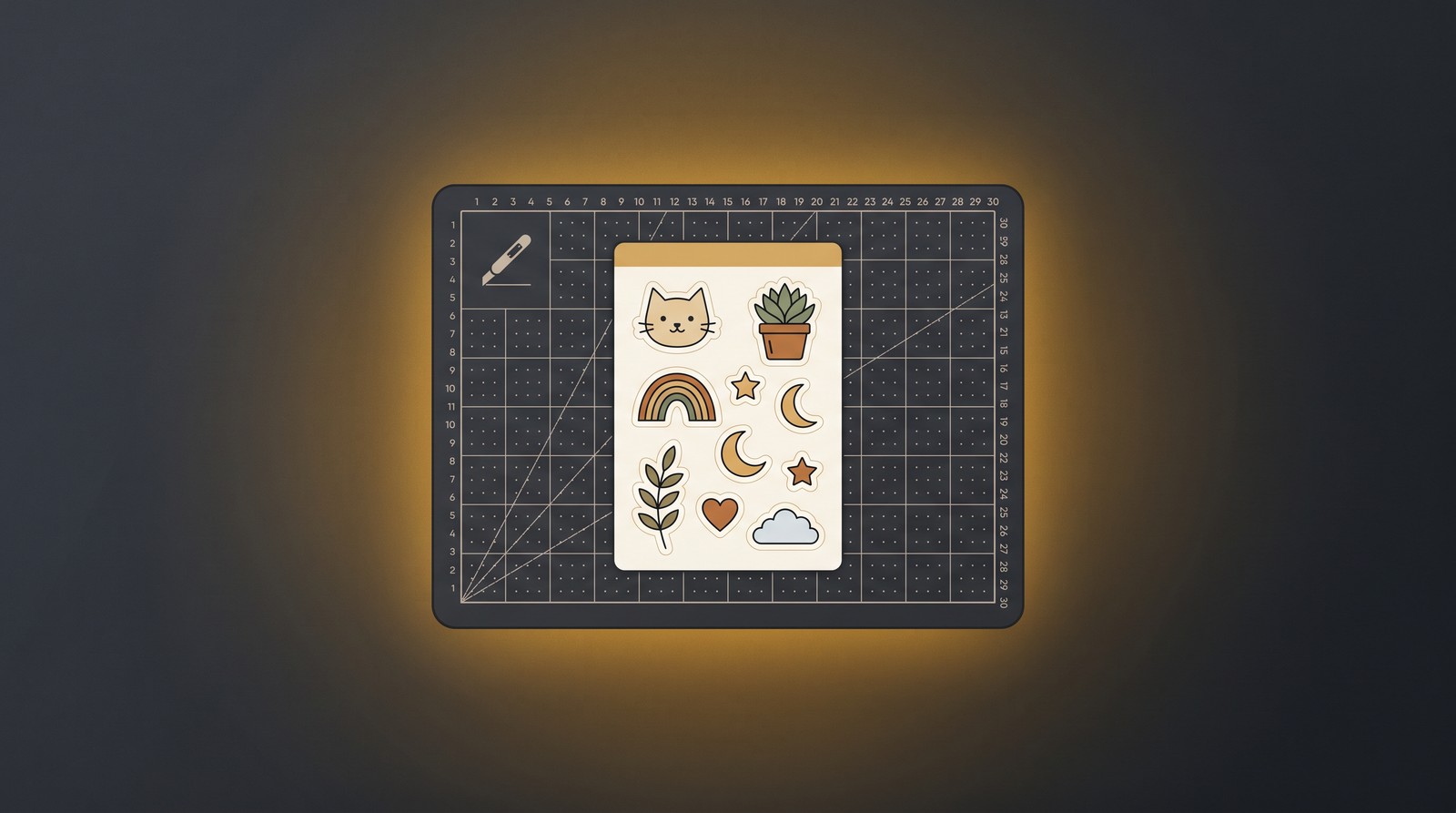DIY sticker-making tools and materials illustration