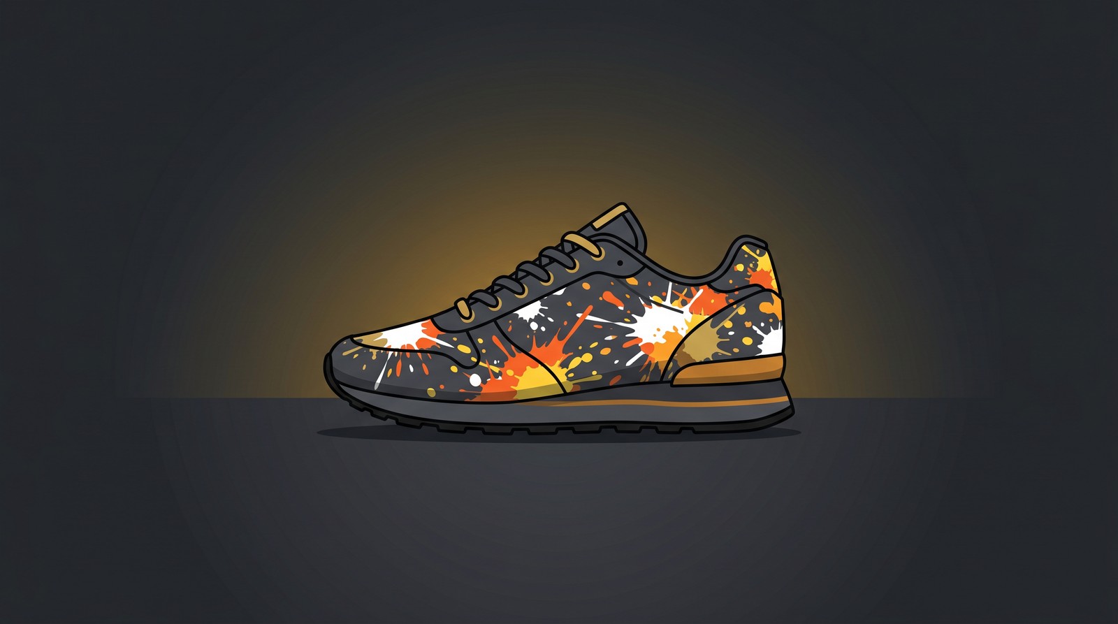 Various types of print on demand shoes including canvas sneakers, slides, and athletic shoes displayed with custom all-over print designs