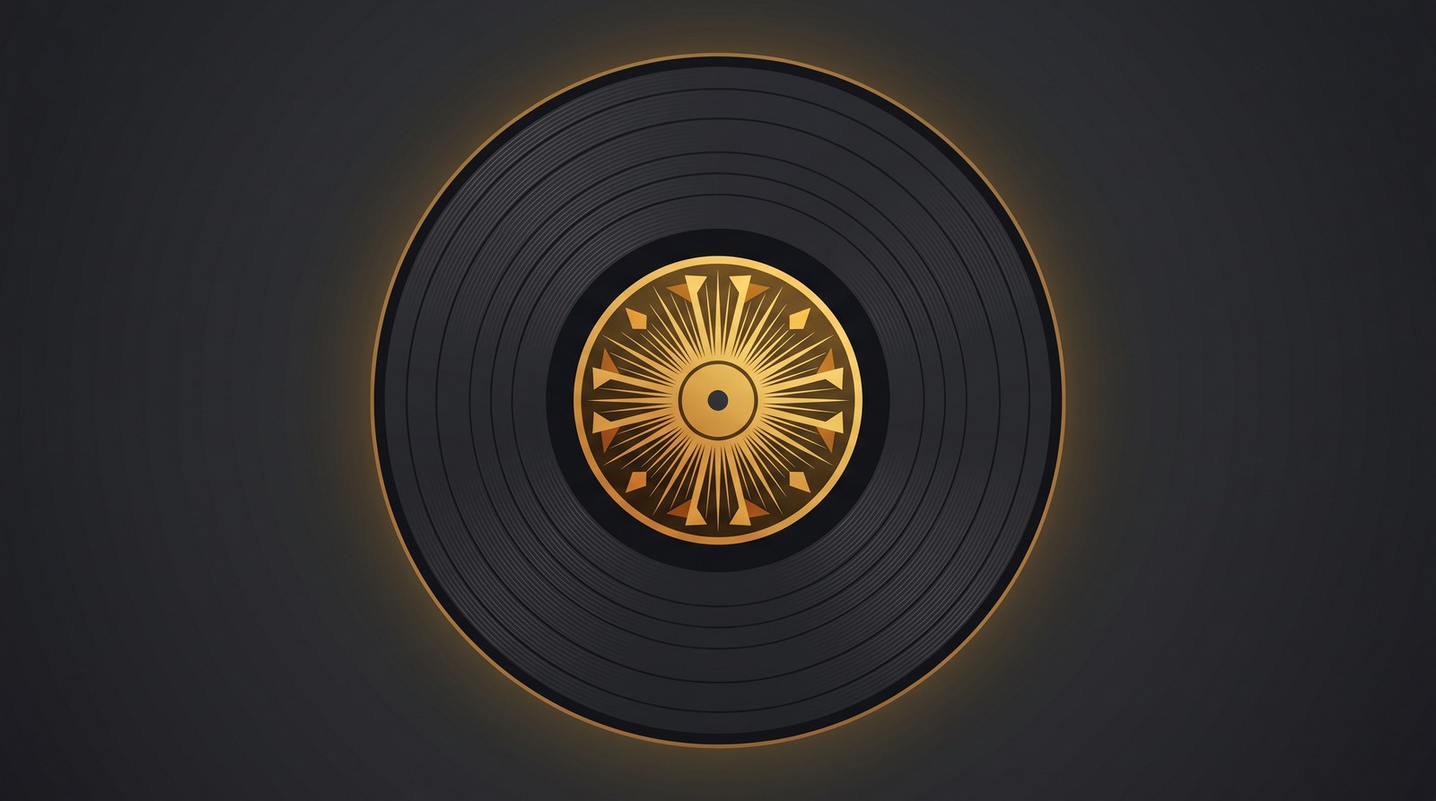Retro vinyl record and sunburst illustration representing 70s and 80s design aesthetics