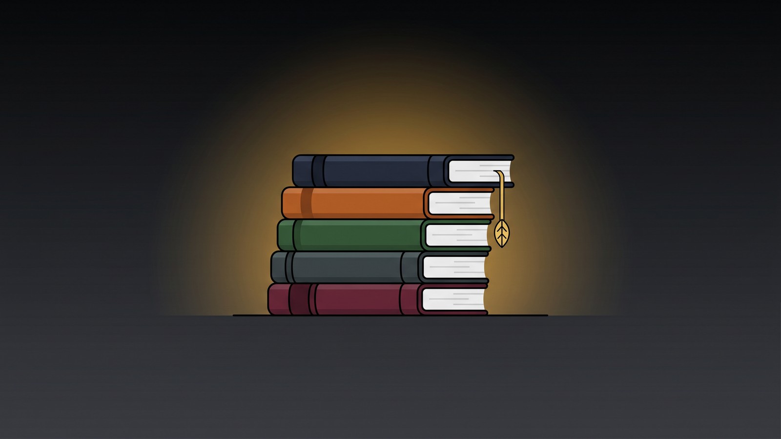 Stack of niche journals with golden bookmark